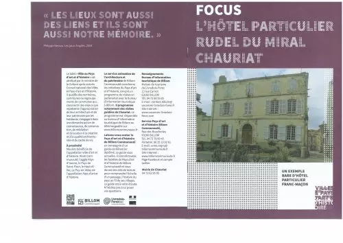 La Communauté de Communes Billom-Communauté vient d’éditer un FOCUS sur l’Hôtel Rudel du Miral siège de la Mairie. Vous pouvez découvrir ce document et vous le procurer en Mairie. 